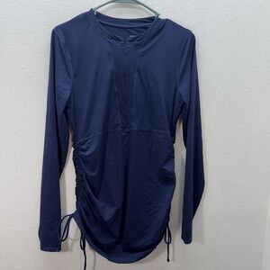 Athleta Long Sleeve Rash Guard Top Navy Blue medium Full coverage bathing suit